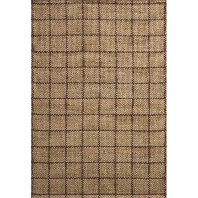 Natural Brown Rectangular Jute Area Rug with Grid Pattern