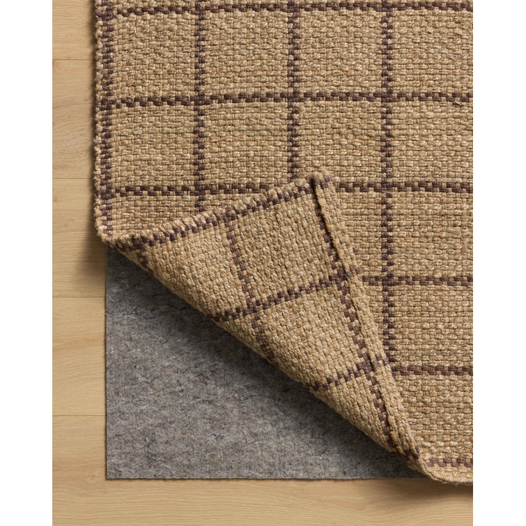 Natural Brown Rectangular Jute Area Rug with Grid Pattern