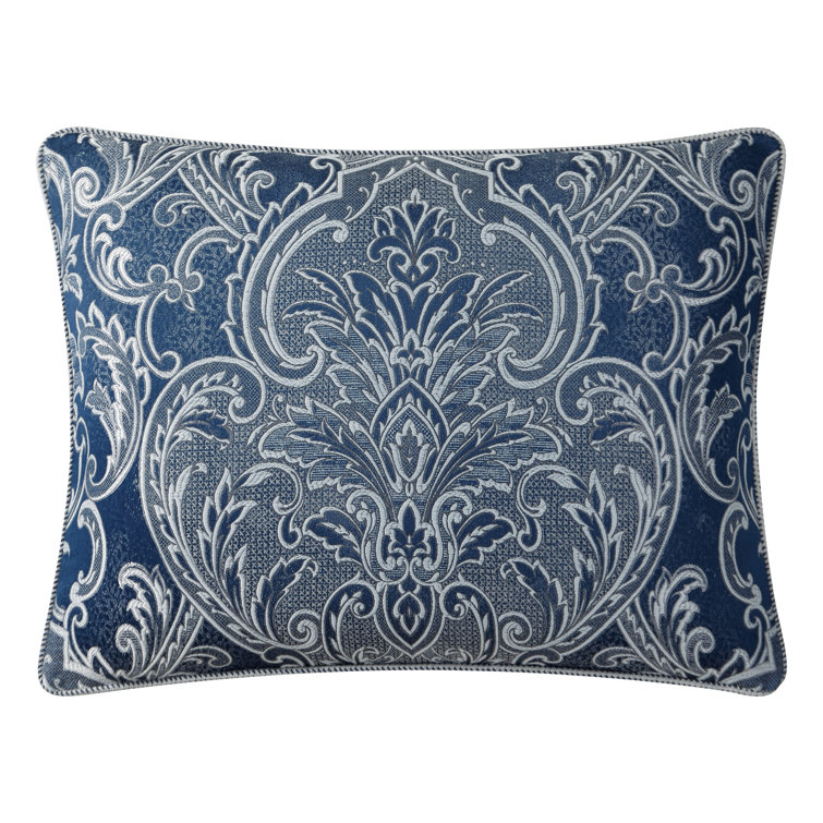 Navy and Ivory Damask Queen Reversible Comforter Set