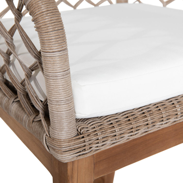 Gray Wicker and Teak Indoor/Outdoor Bar Stool with Cushion