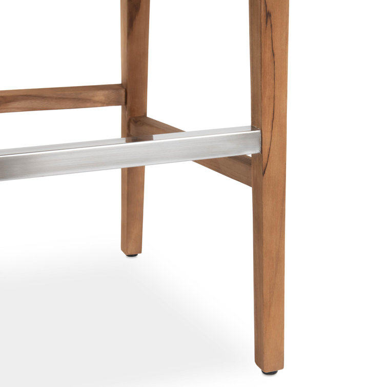 Gray Wicker and Teak Indoor/Outdoor Bar Stool with Cushion