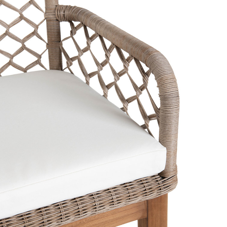 Gray Wicker and Teak Indoor/Outdoor Bar Stool with Cushion