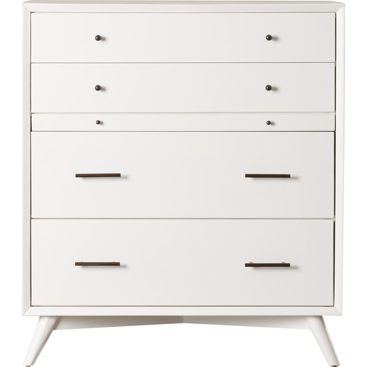 White Mid-Century Modern Solid Wood 4-Drawer Chest