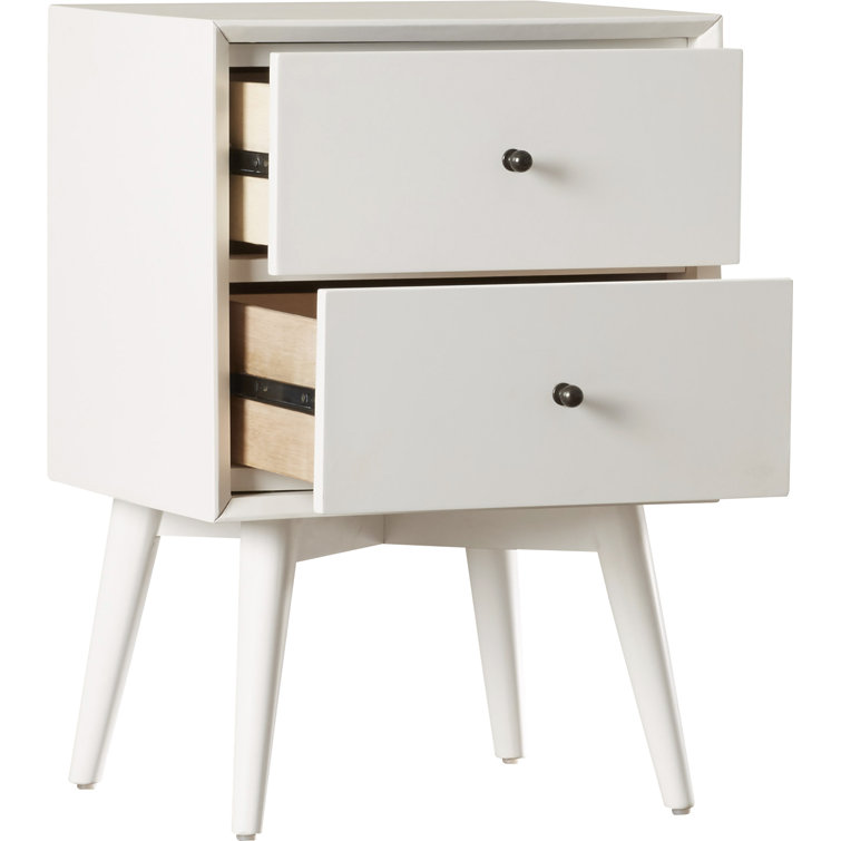 Elegant White Mahogany 2-Drawer Mid-Century Modern Nightstand