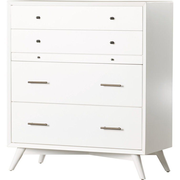 White Mid-Century Modern Solid Wood 4-Drawer Chest