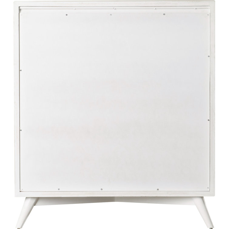 White Mid-Century Modern Solid Wood 4-Drawer Chest