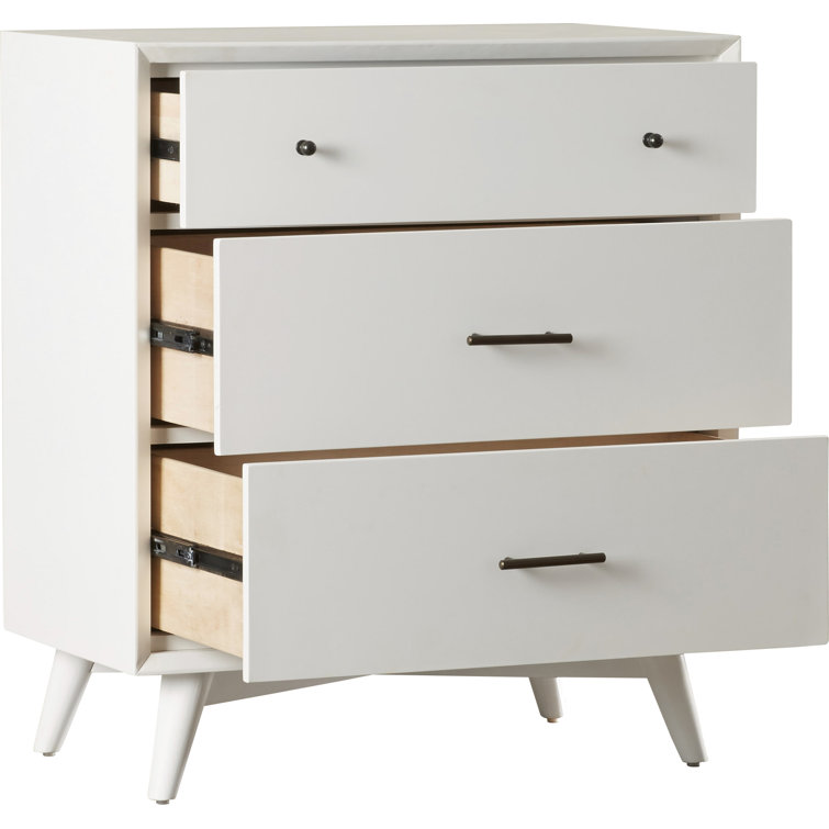 Flynn Transitional 3-Drawer Solid Mahogany Chest in White