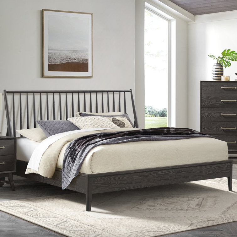 Black Solid Ash Queen Bed Frame with Spindle Headboard
