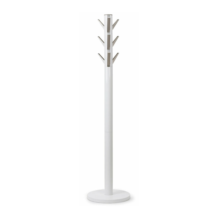 Sleek Flapper 9-Hook White Wooden Freestanding Coat Rack