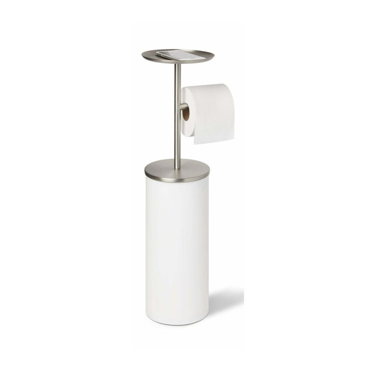 White Nickel Freestanding Toilet Paper Holder with Storage