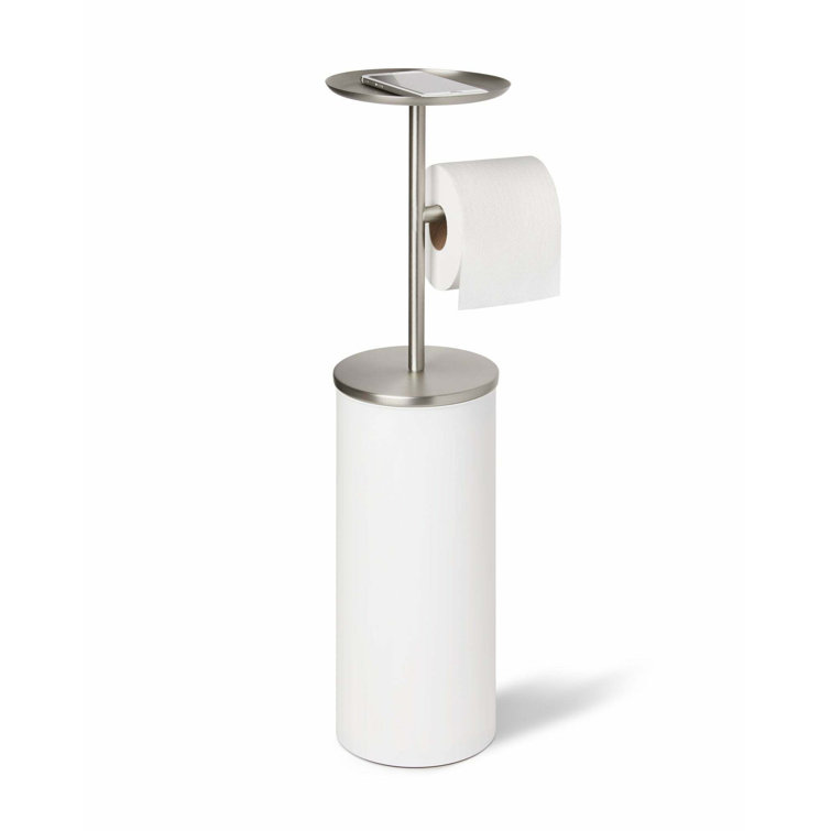 White Nickel Freestanding Toilet Paper Holder with Storage