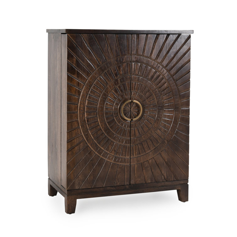 Vivienne Beige and Brown Mango Wood Bar Cabinet