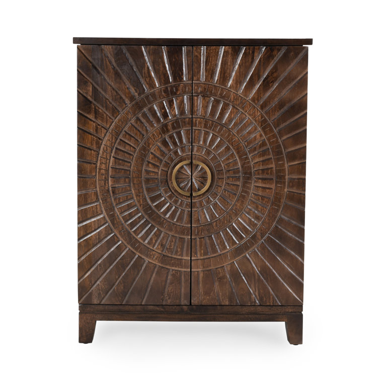 Vivienne Beige and Brown Mango Wood Bar Cabinet