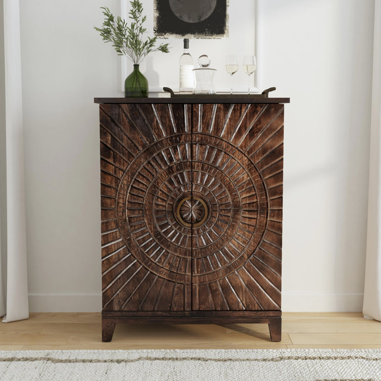 Vivienne Beige and Brown Mango Wood Bar Cabinet
