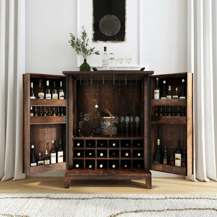 Vivienne Beige and Brown Mango Wood Bar Cabinet