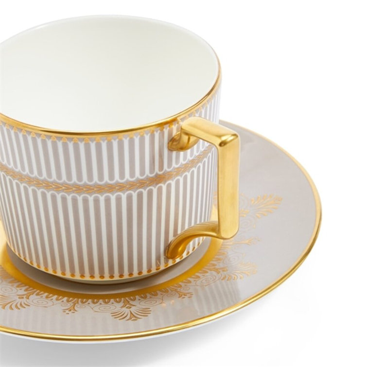 Anthemion Gray and Gold Teacup with Saucer