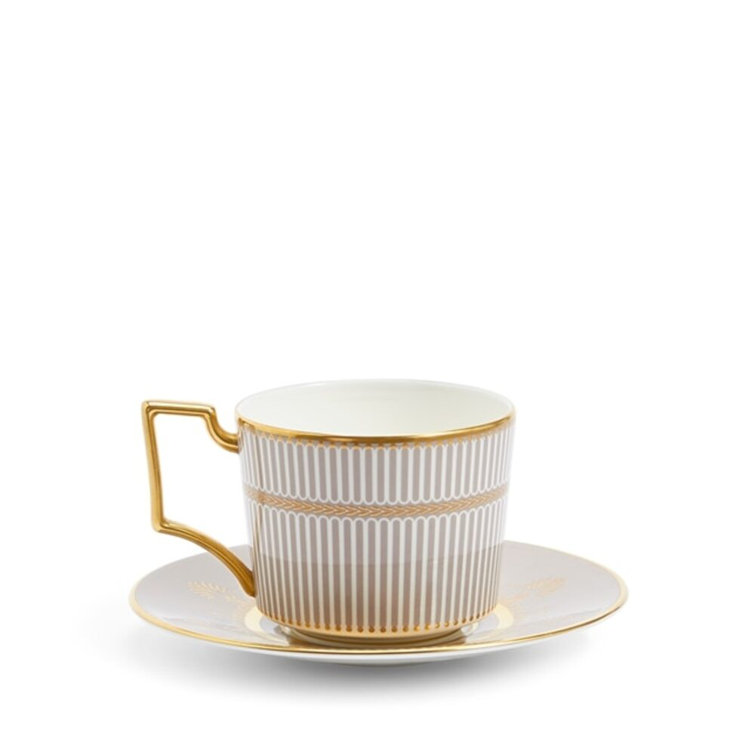 Anthemion Gray and Gold Teacup with Saucer