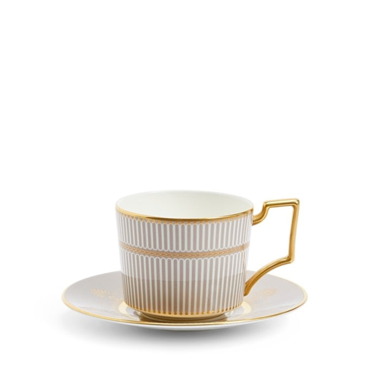 Anthemion Gray and Gold Teacup with Saucer