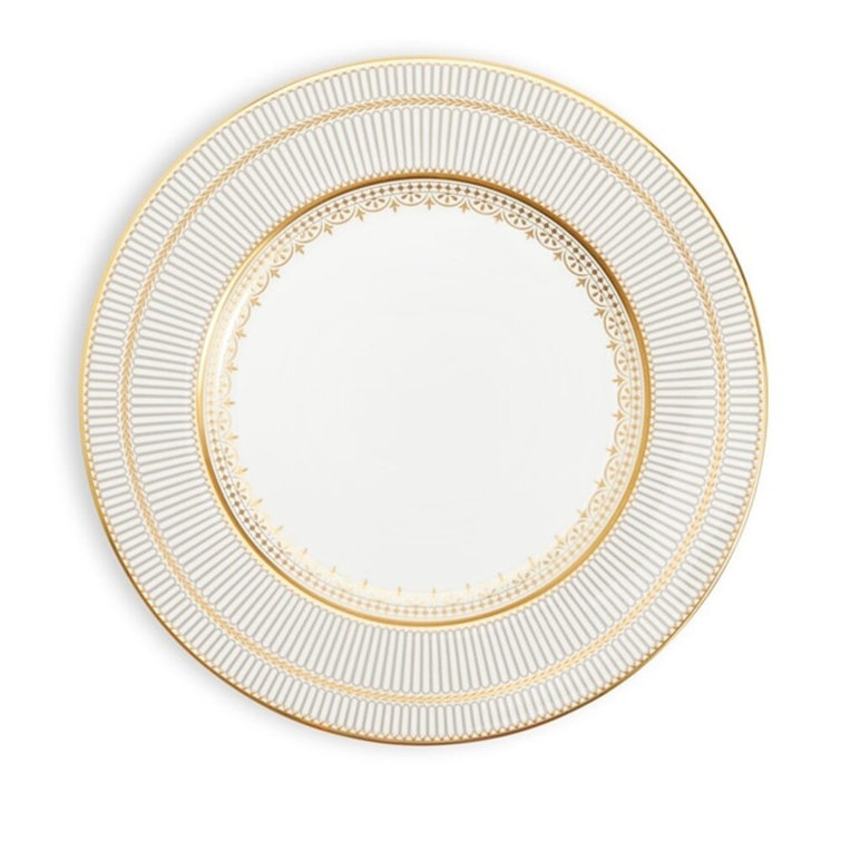 Anthemion Gray Porcelain Dinner Plate with Gold Trim