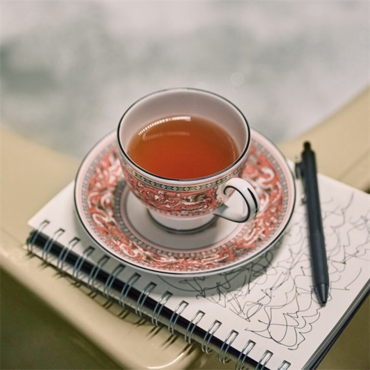 Florentine Salmon Bone China Teacup and Saucer Set