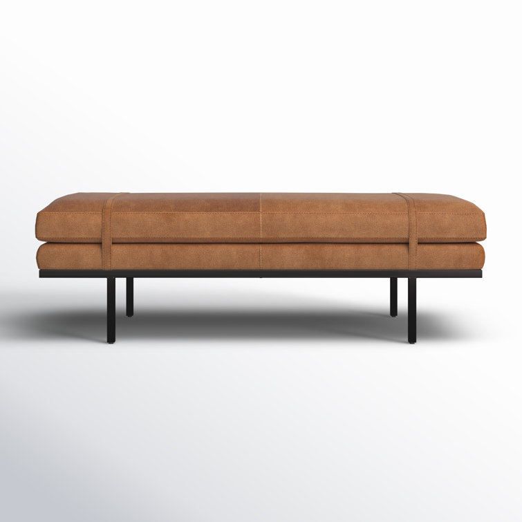 Harris 60'' Black Iron and Top Grain Leather Accent Bench