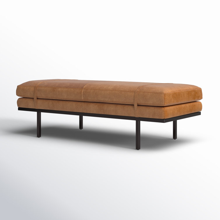 Harris 60'' Black Iron and Top Grain Leather Accent Bench