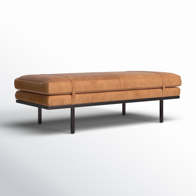Harris 60'' Black Iron and Top Grain Leather Accent Bench