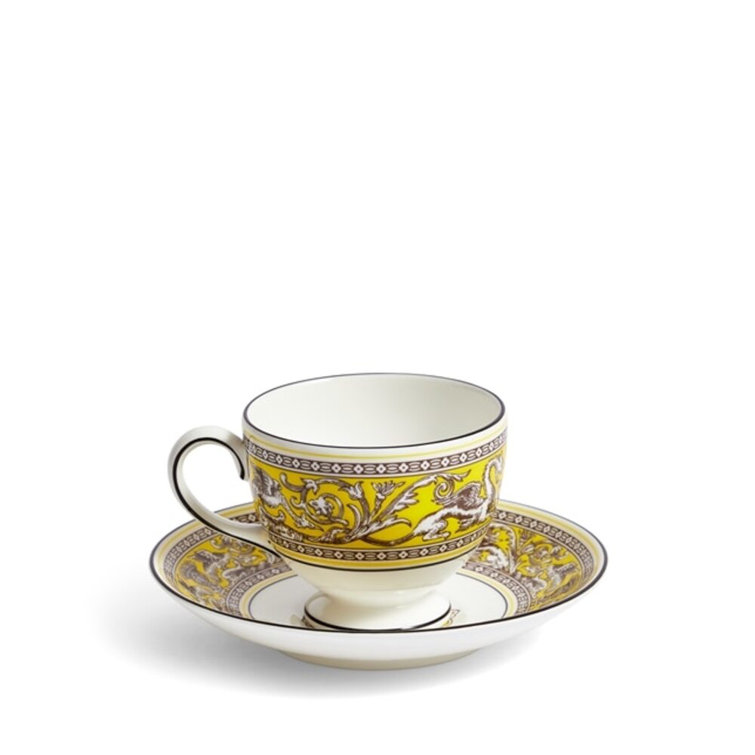 Yellow Round Bone China Teacup and Saucer Set