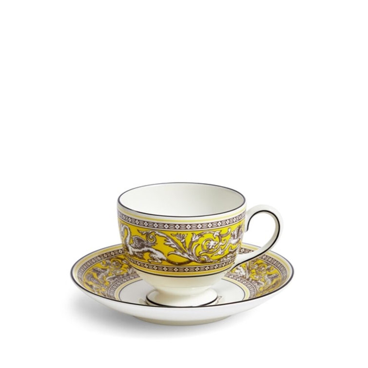 Yellow Round Bone China Teacup and Saucer Set