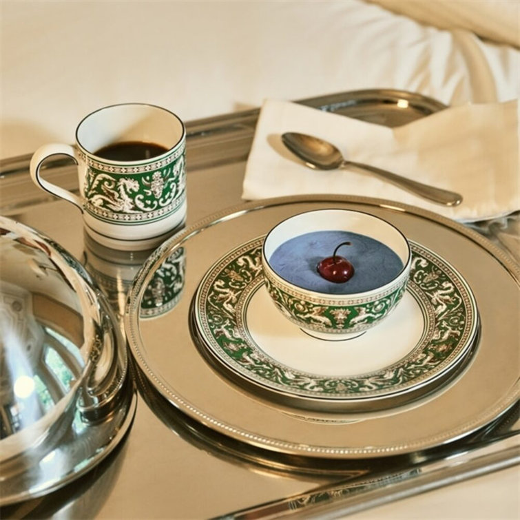 White Ceramic Microwave Safe Mug with Ornate Green Design