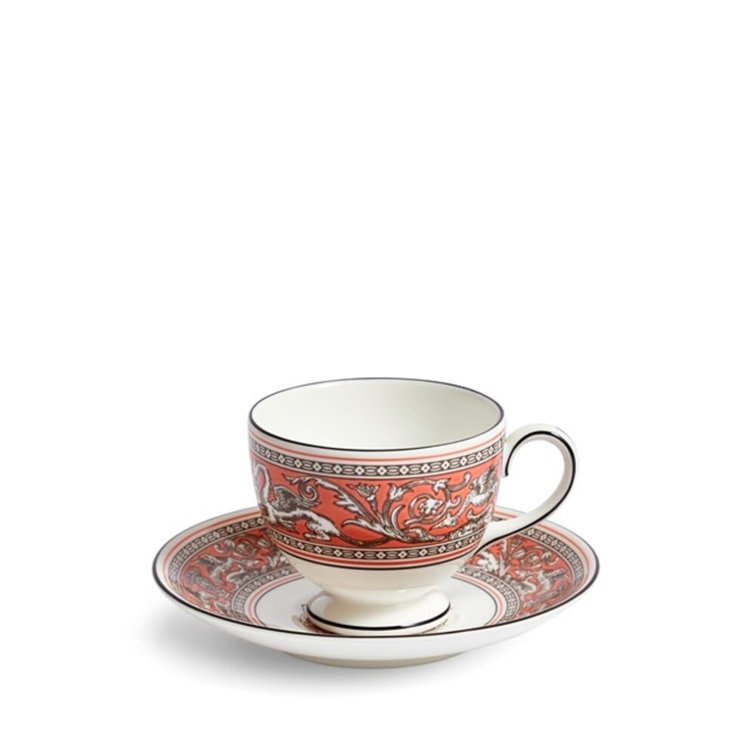 Florentine Salmon Bone China Teacup and Saucer Set