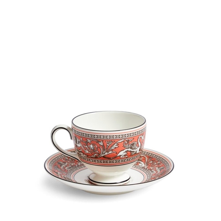 Florentine Salmon Bone China Teacup and Saucer Set