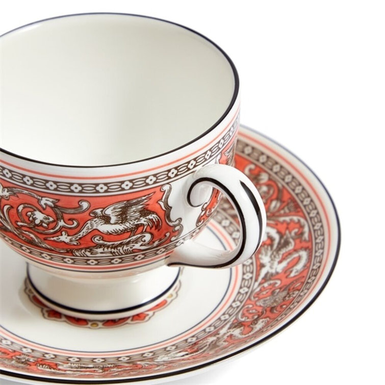 Florentine Salmon Bone China Teacup and Saucer Set
