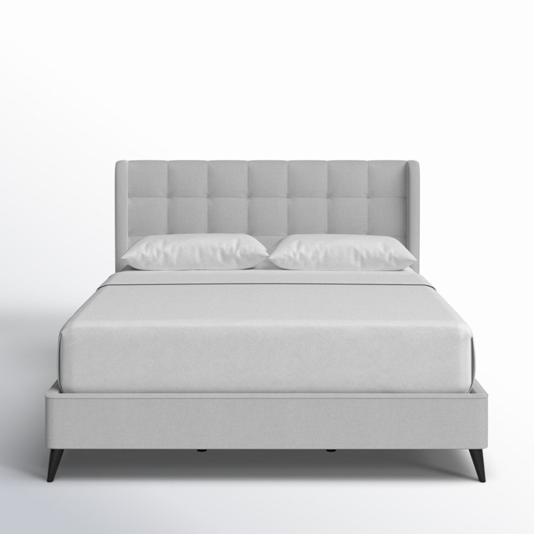Light Gray Queen Upholstered Tufted Wingback Bed