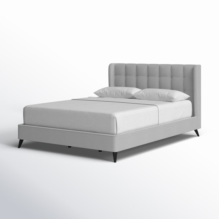 Light Gray Queen Upholstered Tufted Wingback Bed
