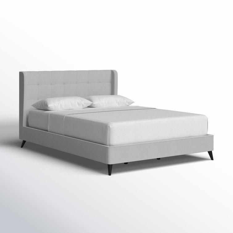 Light Gray Queen Upholstered Tufted Wingback Bed