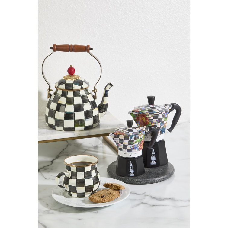 Floral Checkered Aluminum 6-Cup Stovetop Moka Pot
