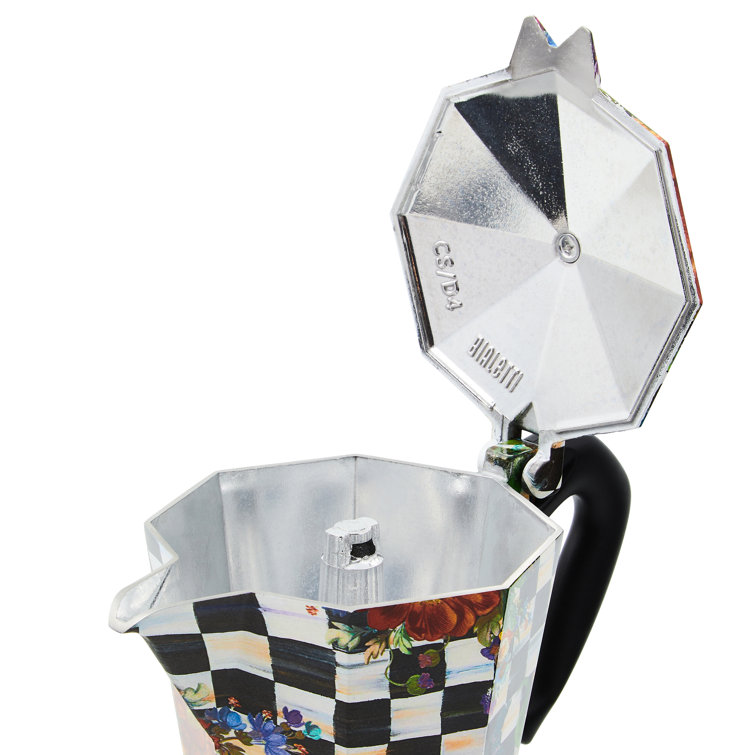 Floral Checkered Aluminum 6-Cup Stovetop Moka Pot