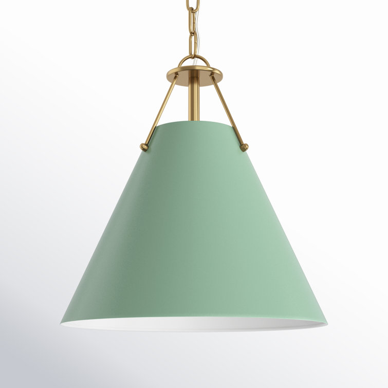 Green and Gold Steel Cone Pendant Light, 12"