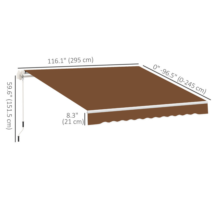 Outsunny 116.25" Coffee Fabric Retractable Patio Awning with Aluminum Frame