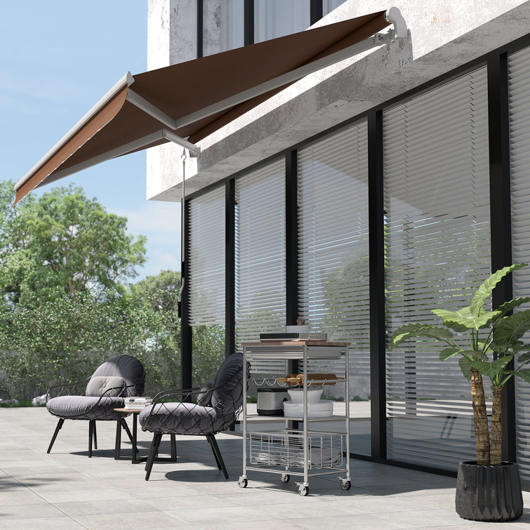 Outsunny 116.25" Coffee Fabric Retractable Patio Awning with Aluminum Frame