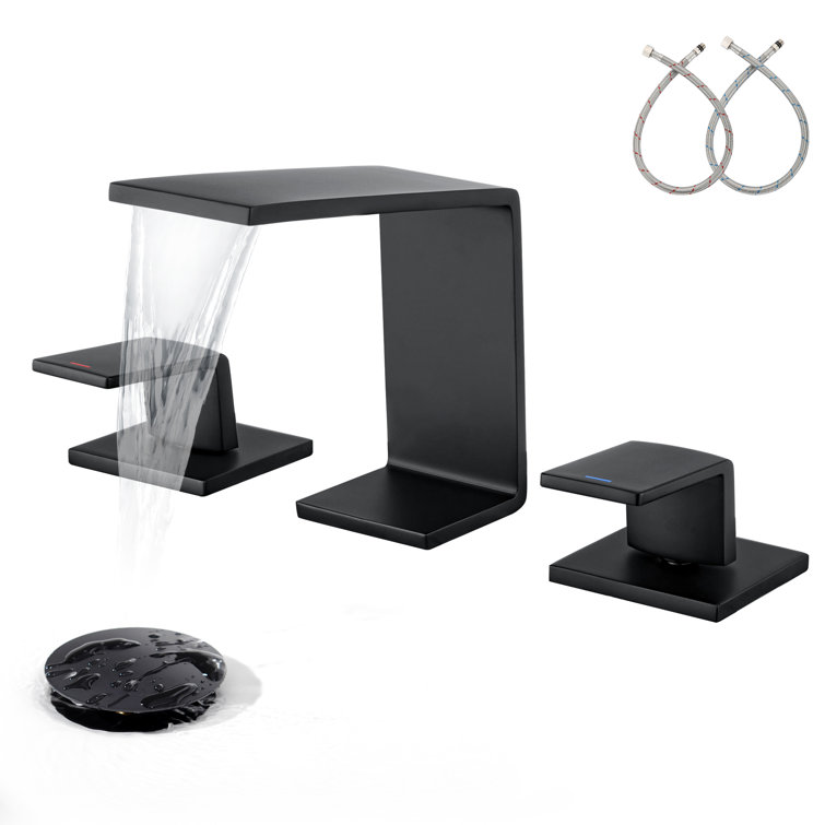 Matte Black Stainless Steel Widespread Bathroom Faucet with Pop-Up Drain