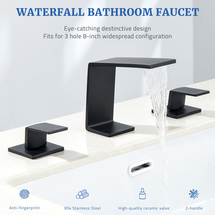 Matte Black Stainless Steel Widespread Bathroom Faucet with Pop-Up Drain
