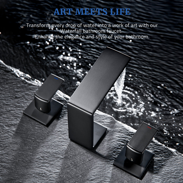 Matte Black Stainless Steel Widespread Bathroom Faucet with Pop-Up Drain