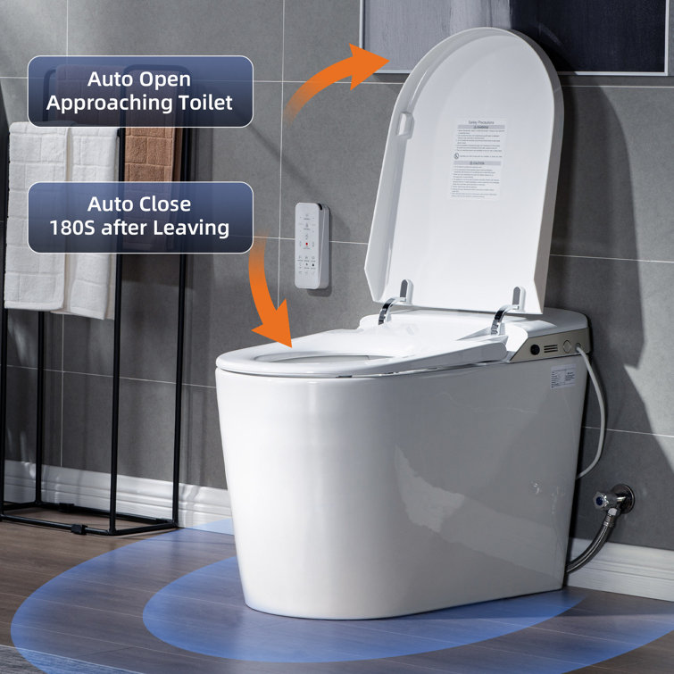 White Elongated One-Piece Smart Bidet Toilet with Dual Flush