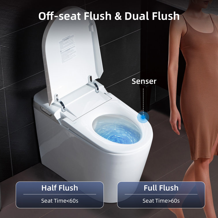 White Elongated One-Piece Smart Bidet Toilet with Dual Flush