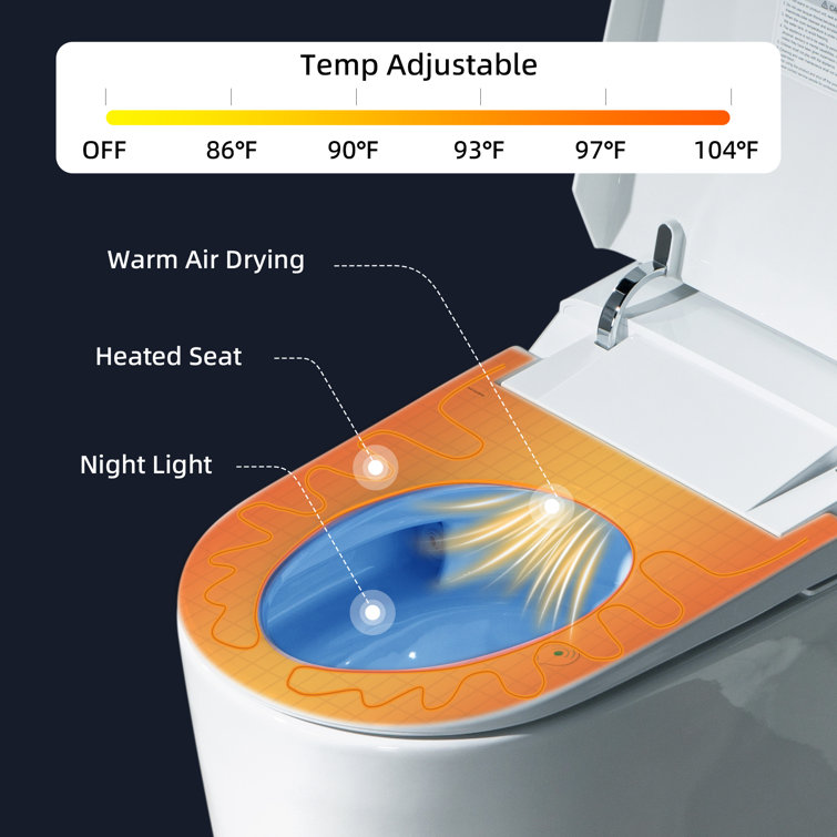 White Elongated One-Piece Smart Bidet Toilet with Dual Flush