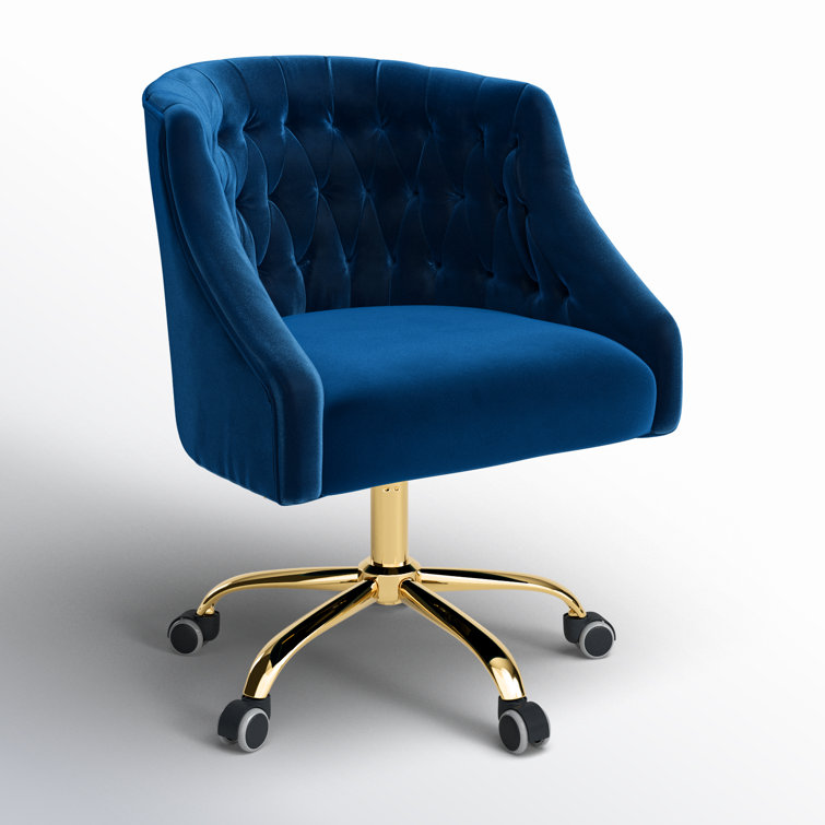 Navy Velvet Swivel Task Chair with Gold Metal Legs