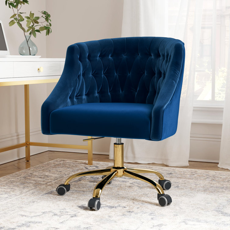 Navy Velvet Swivel Task Chair with Gold Metal Legs