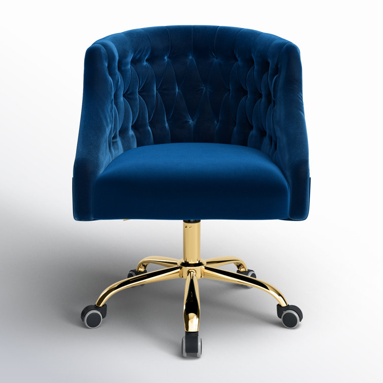 Navy Velvet Swivel Task Chair with Gold Metal Legs